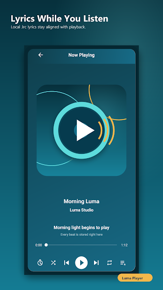 Now playing screen with synced lyrics