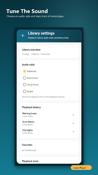 Luma Player audio style settings